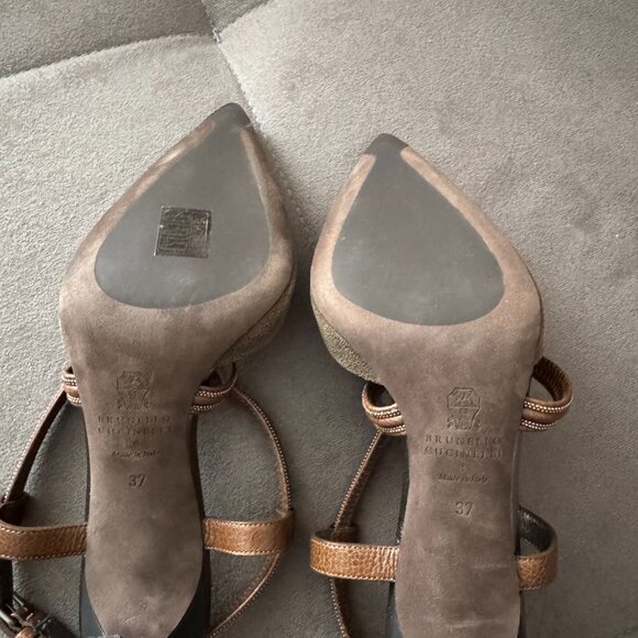 Brunello Cucinelli Leather Beaded pump, brown, size 37